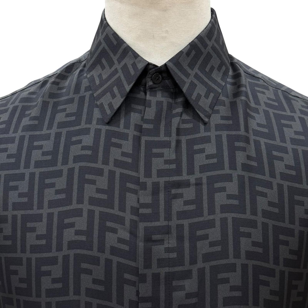 Fendi Silk 100% FF Logo Tailored Long Sleeve Shirt Gray Black 40 — view 2