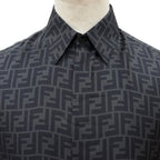 Fendi Silk 100% FF Logo Tailored Long Sleeve Shirt Gray Black 40 — view 2