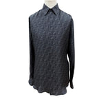 Fendi Silk 100% FF Logo Tailored Long Sleeve Shirt Gray Black 40