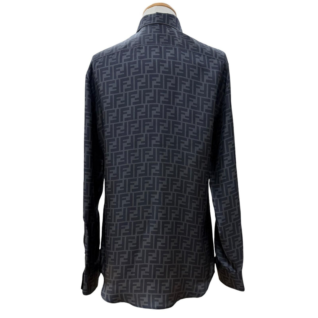 Fendi Silk 100% FF Logo Tailored Long Sleeve Shirt Gray Black 40 — view 4