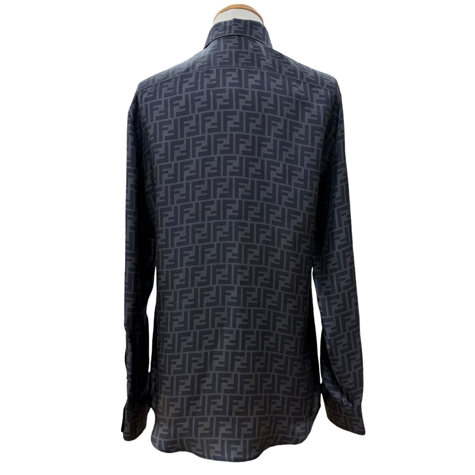 Fendi Silk 100% FF Logo Tailored Long Sleeve Shirt Gray Black 40 — view 4