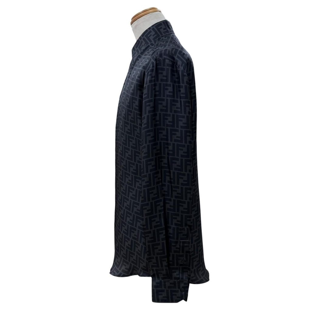 Fendi Silk 100% FF Logo Tailored Long Sleeve Shirt Gray Black 40 — view 3