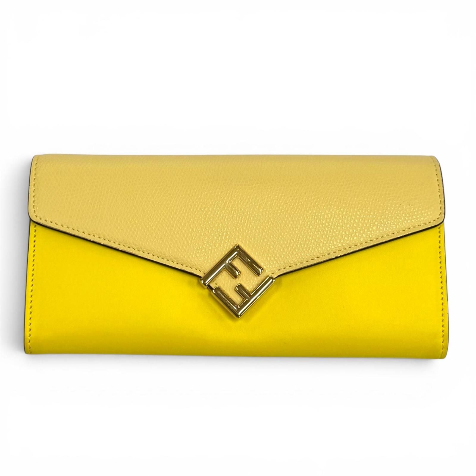Fendi FF Diamond Continental Leather Wallet Yellow Gold