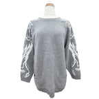 Chanel Cashmere Lion Crew Neck Long Sleeve Knit Sweater Gray 38