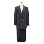 Chanel Vintage Clover Button Jacket Long Pleated Skirt Suit Set 38