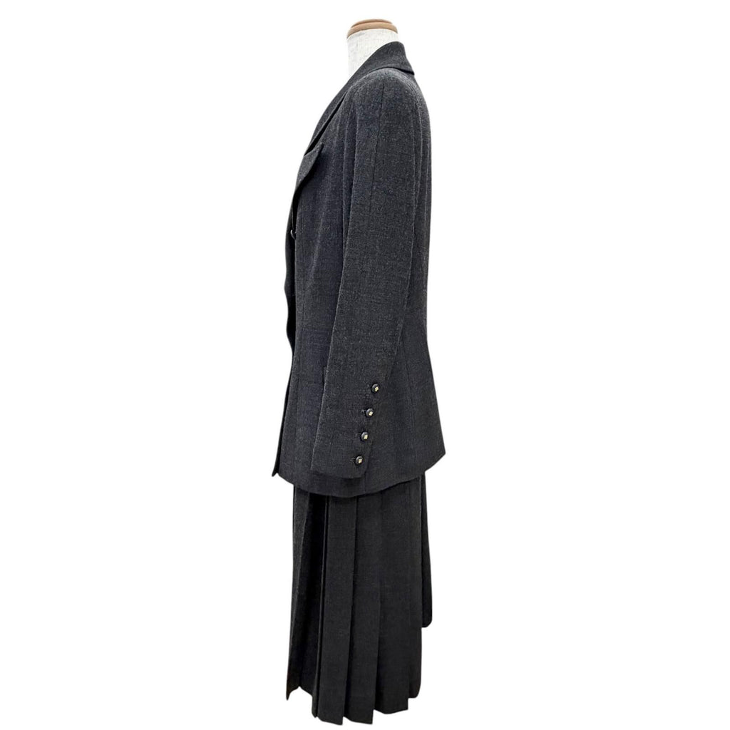 Chanel Vintage Clover Button Jacket Long Pleated Skirt Suit Set 38 — view 3