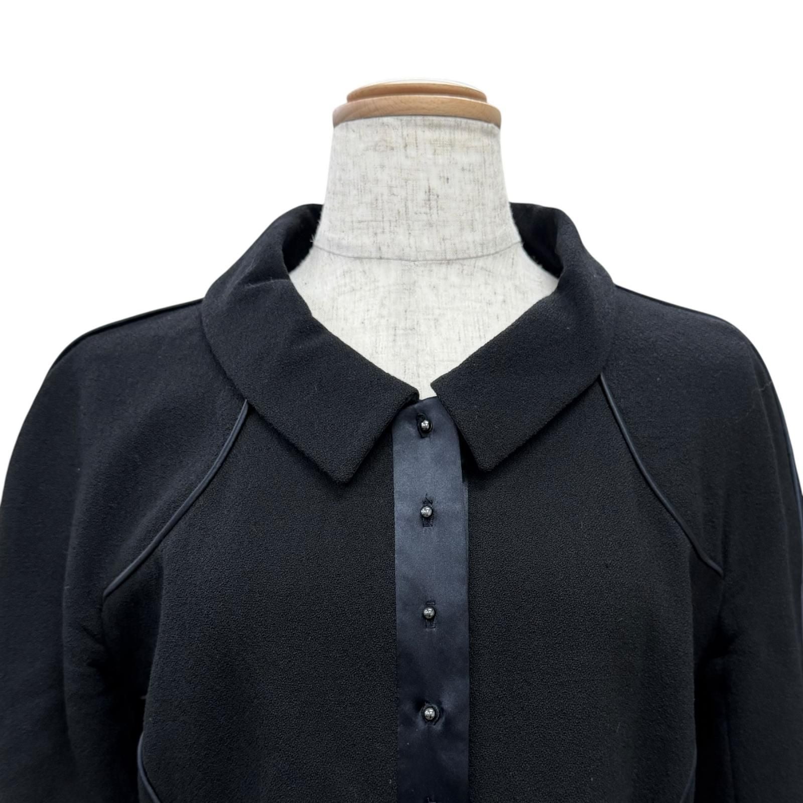 Chanel Vintage Wool Silk CC Logo Piping Jacket Black Navy 40 — view 2
