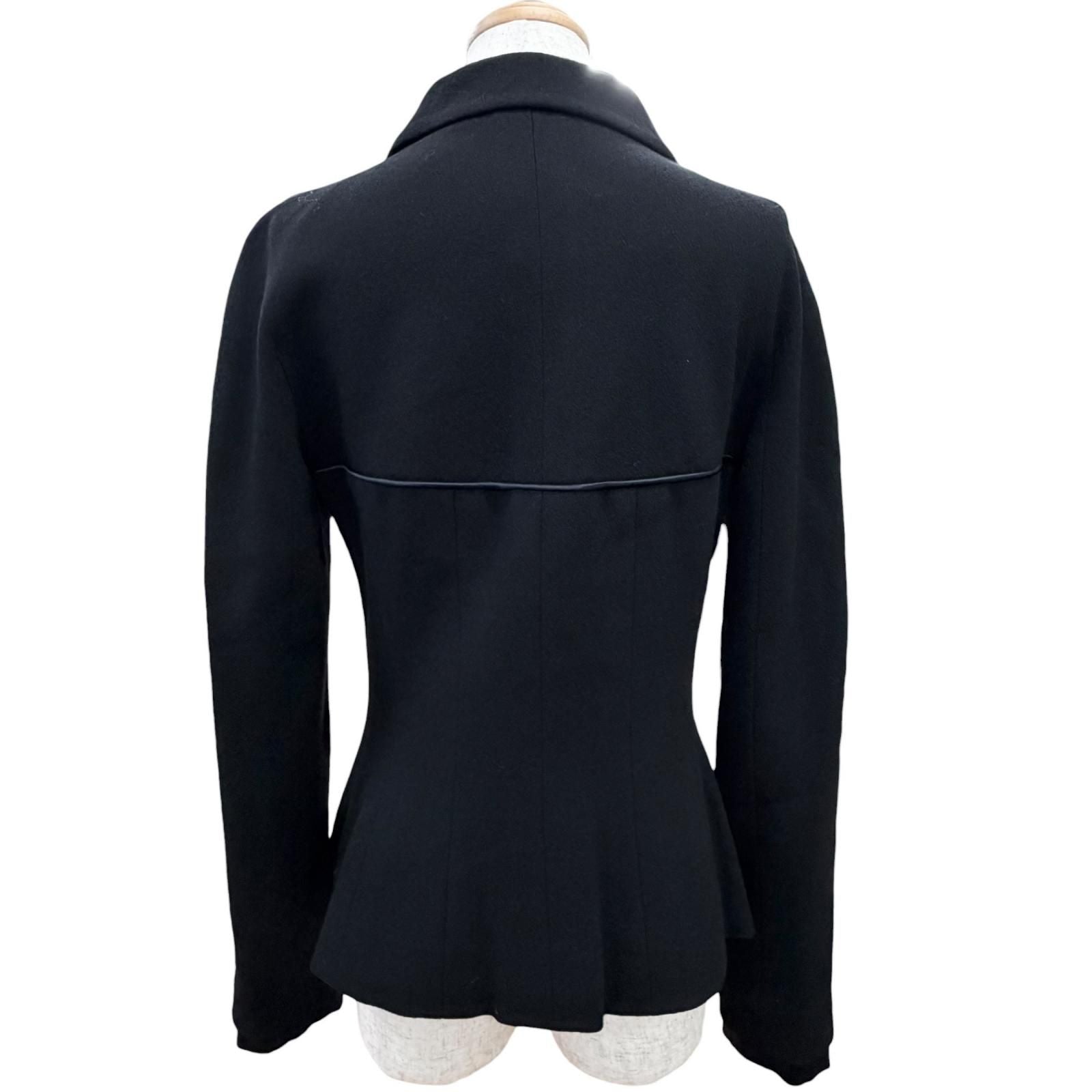 Chanel Vintage Wool Silk CC Logo Piping Jacket Black Navy 40 — view 4