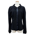Chanel Vintage Wool Silk CC Logo Piping Jacket Black Navy 40