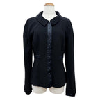 Chanel Vintage Wool Silk CC Logo Piping Jacket Black Navy 40