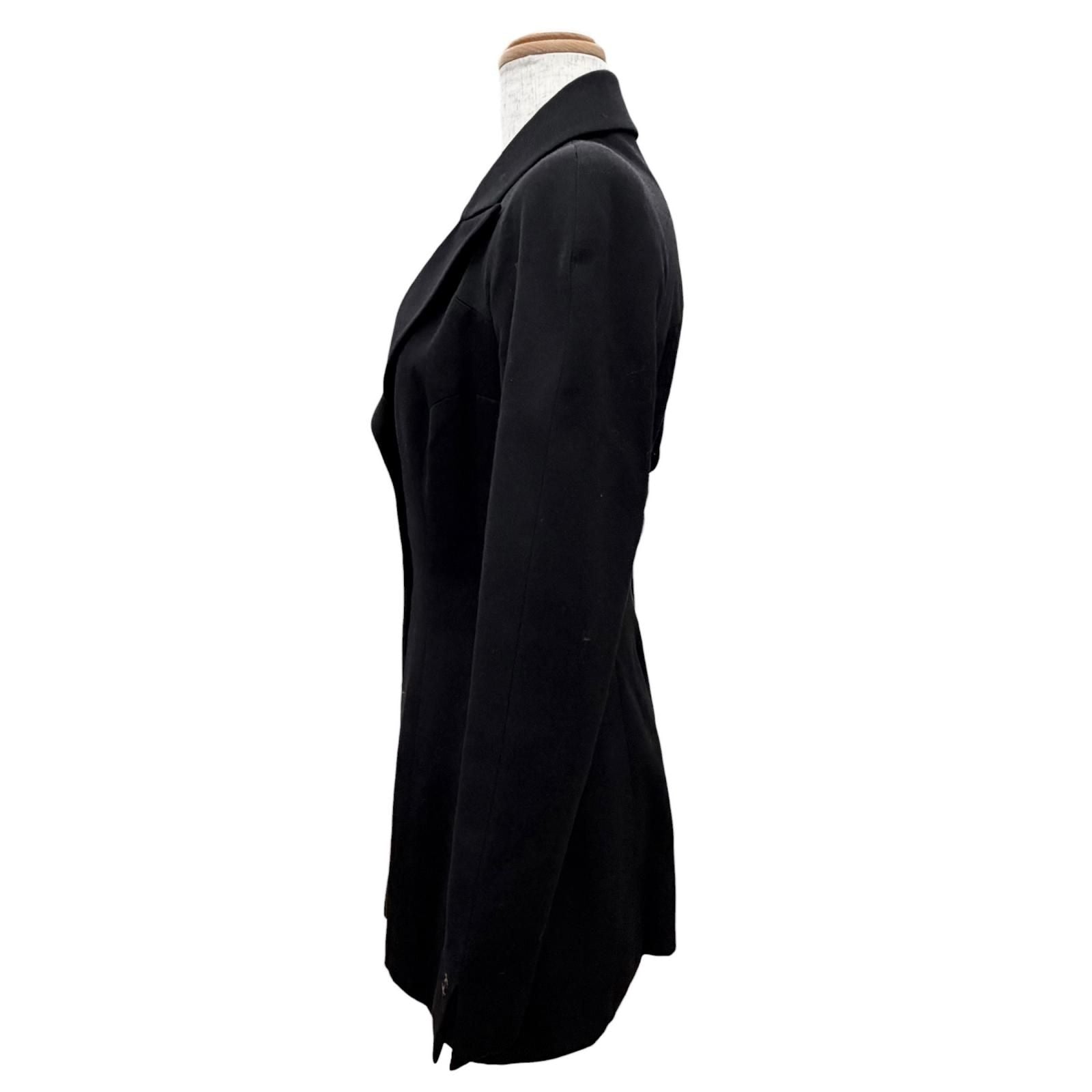 Chanel Vintage Wool CC Logo Tuck Button Peak Lapel Jacket Black 34 — view 3