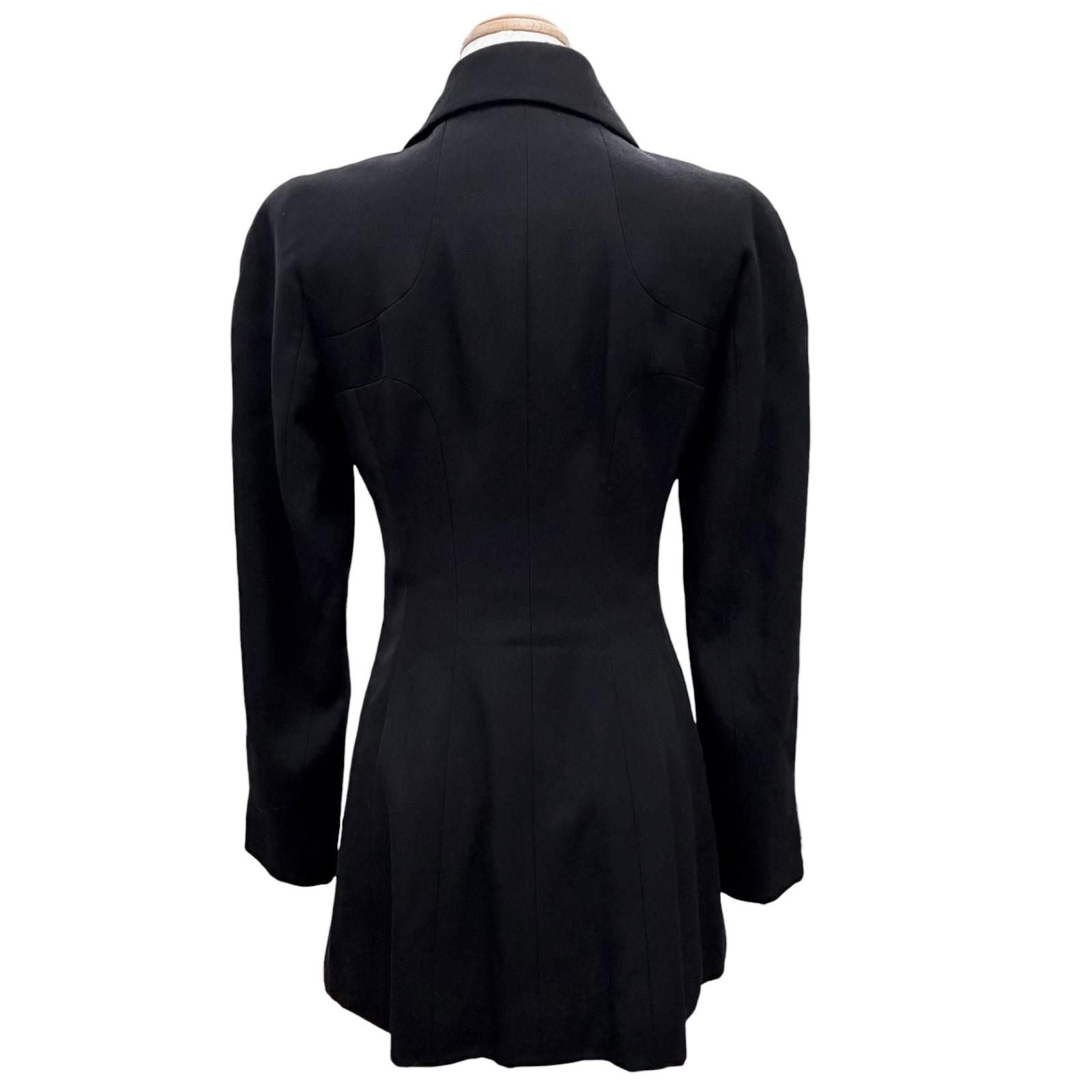 Chanel Vintage Wool CC Logo Tuck Button Peak Lapel Jacket Black 34 — view 4