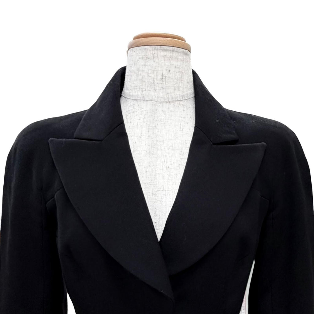 Chanel Vintage Wool CC Logo Tuck Button Peak Lapel Jacket Black 34 — view 2