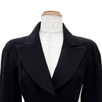 Chanel Vintage Wool CC Logo Tuck Button Peak Lapel Jacket Black 34 — view 2