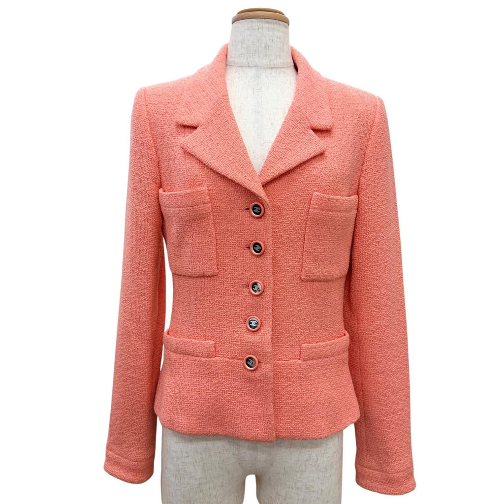 Chanel Vintage 95c Wool CC Logo Mirror Button Short Jacket Pink 40 French