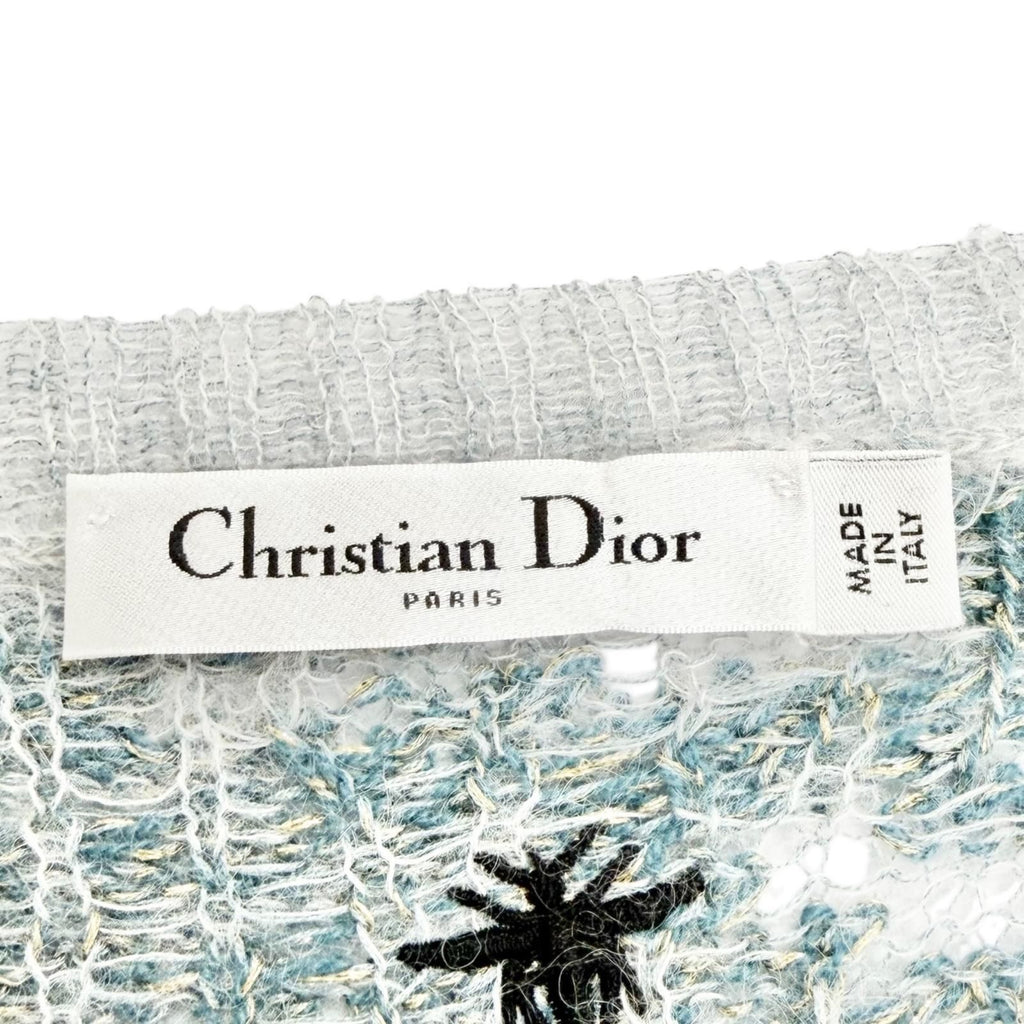 Dior Cashmere Silk Logo Embroidery Technical Knit Sweater Green 40 — view 6