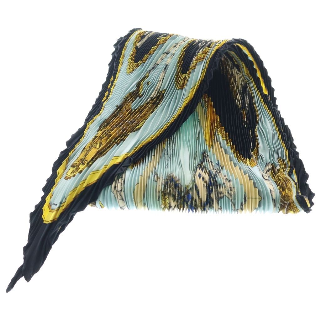 Hermes Carre 90 Scarf Grand Apparat Dressed Horse Pleated Silk Blue