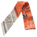Hermes Eperon D'or Cut Apron Cut Bandana Pattern Silk Scarf Orange White