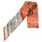 Hermes Eperon D'or Cut Apron Cut Bandana Pattern Silk Scarf Orange White