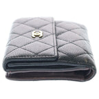 Chanel Quilted CC Logo Bifold Wallet Caviar Leather Black — view 3