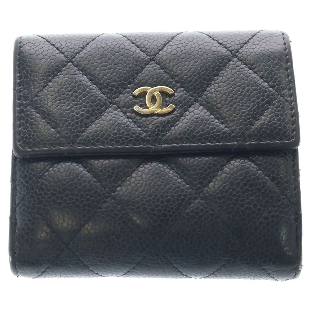Chanel Quilted CC Logo Bifold Wallet Caviar Leather Black