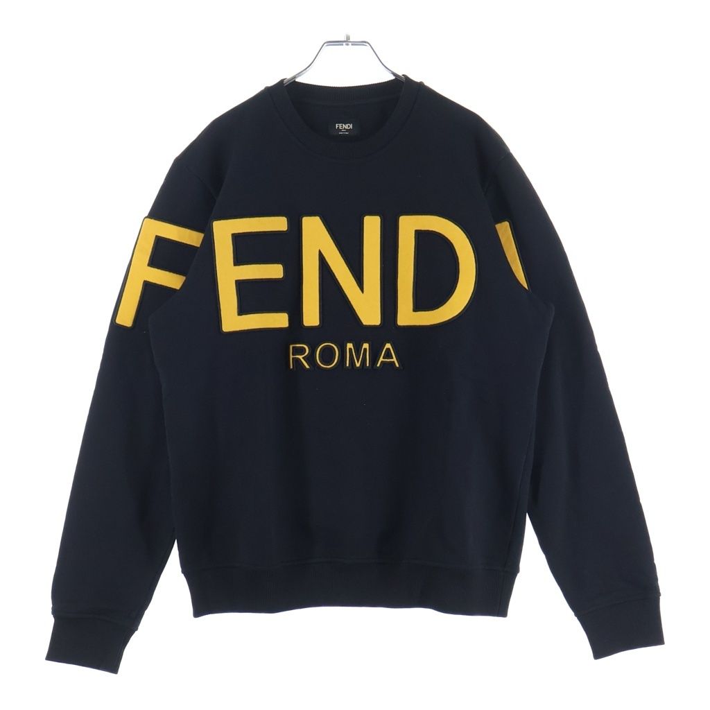 Fendi Front Logo Embroidery Crew Neck Sweatshirt Black Yellow