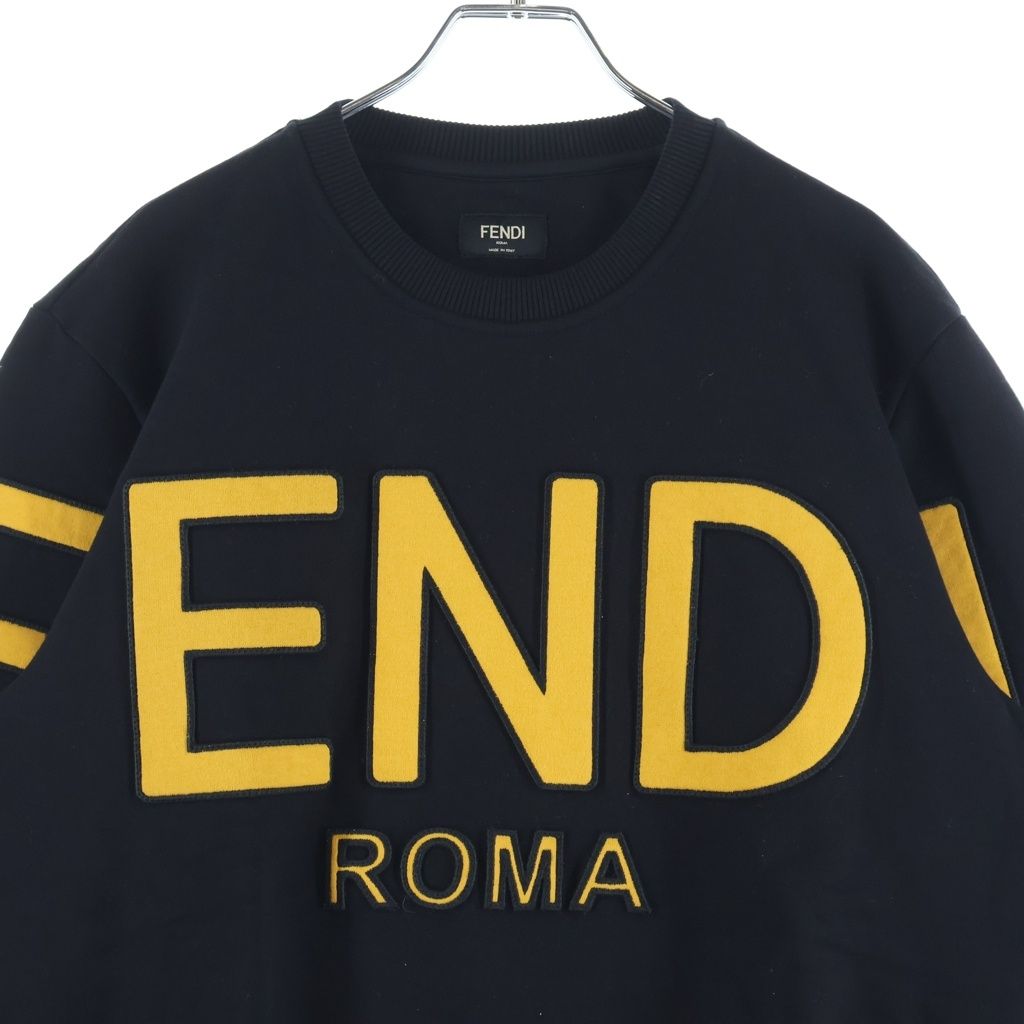 Fendi Front Logo Embroidery Crew Neck Sweatshirt Black Yellow — view 3