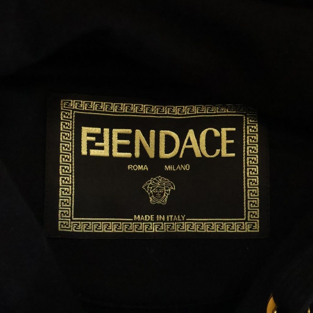 Fendi Front Fendace Logo Print Pullover Sweatshirt Hoodie Black Gold — view 7