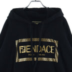 Fendi Front Fendace Logo Print Pullover Sweatshirt Hoodie Black Gold — view 3