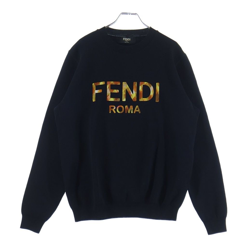 Fendi Front Logo Print Crew Neck Sweatshirt Black Orange