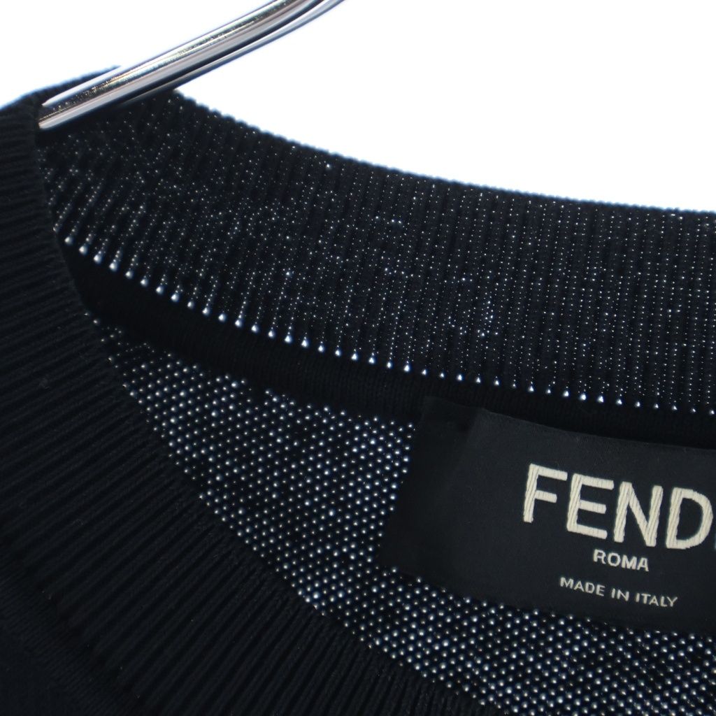 Fendi Front Logo Print Crew Neck Sweatshirt Black Orange — view 6