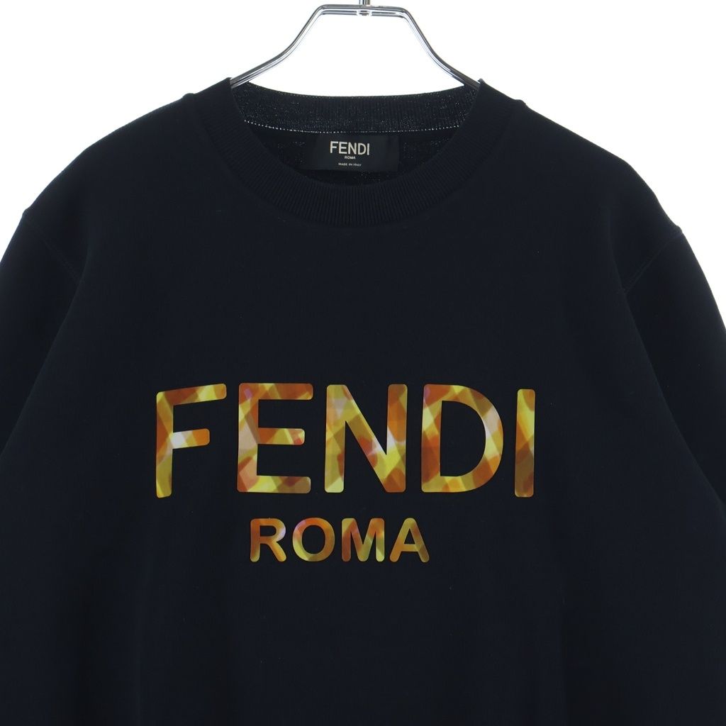 Fendi Front Logo Print Crew Neck Sweatshirt Black Orange — view 3