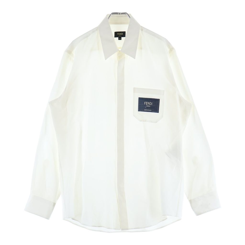 Fendi Front Logo Patch Silk Cotton Shirt White
