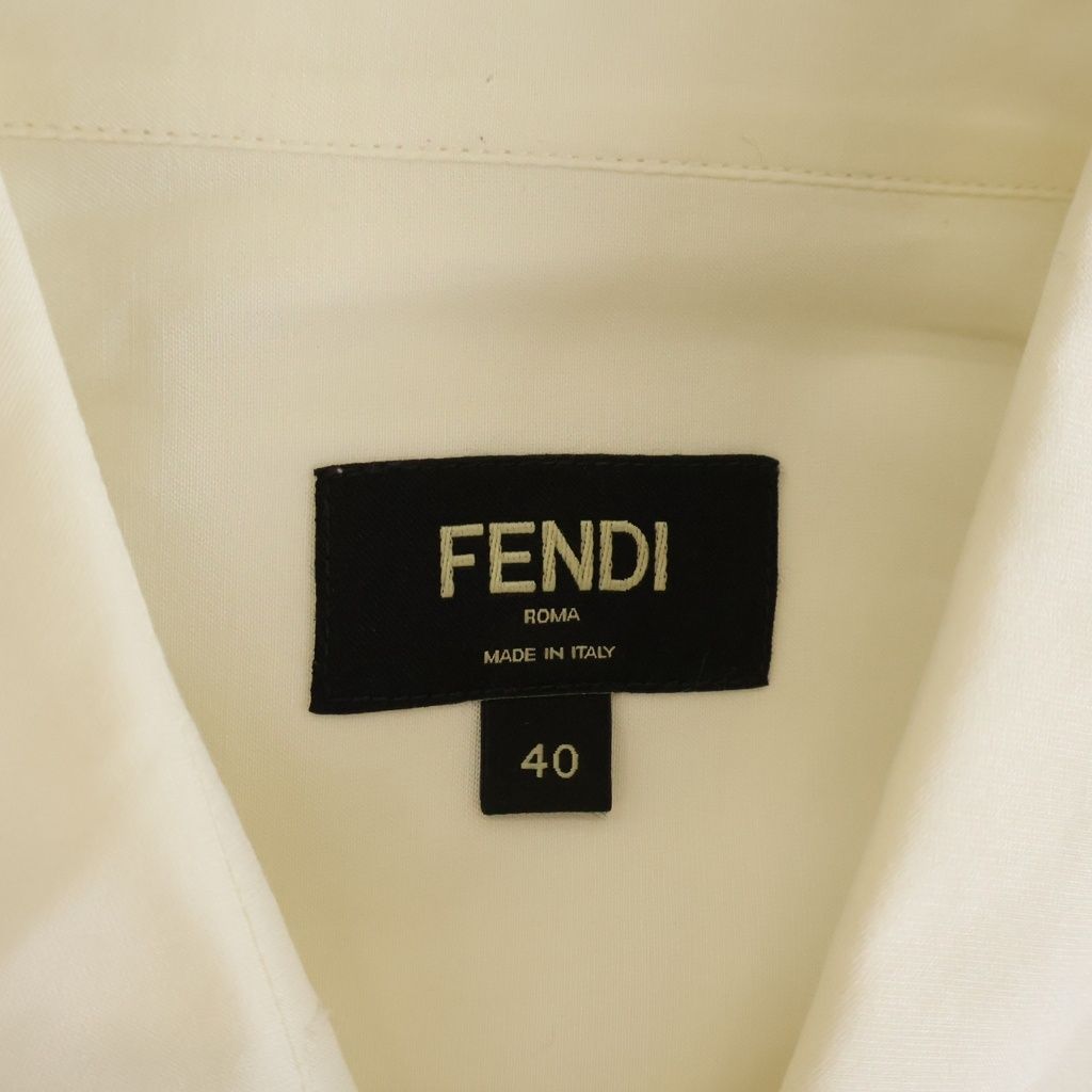 Fendi Front Logo Patch Silk Cotton Shirt White — view 6