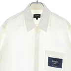 Fendi Front Logo Patch Silk Cotton Shirt White — view 3