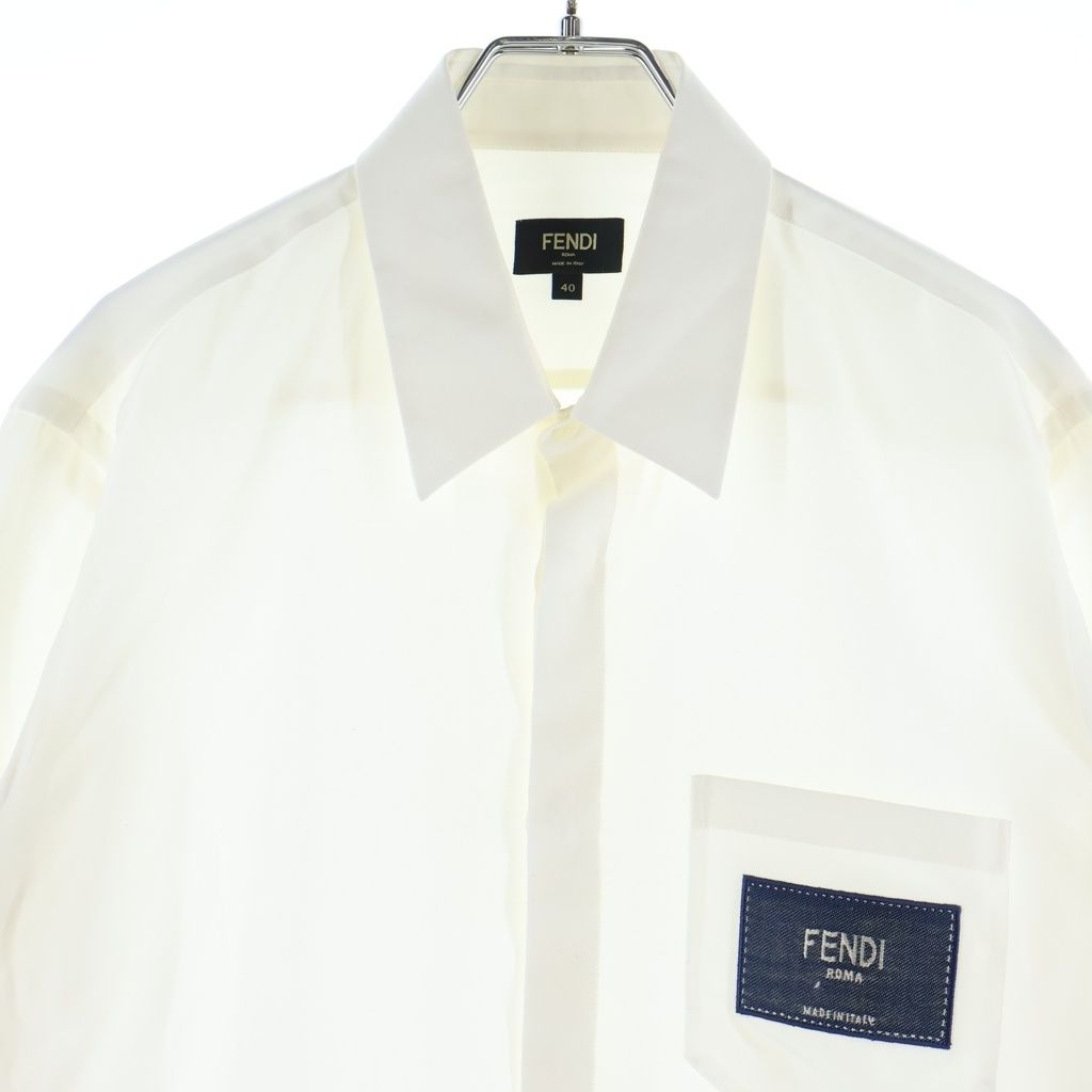 Fendi Front Logo Patch Silk Cotton Shirt White — view 3