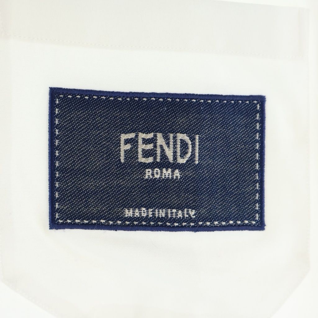 Fendi Front Logo Patch Silk Cotton Shirt White — view 5