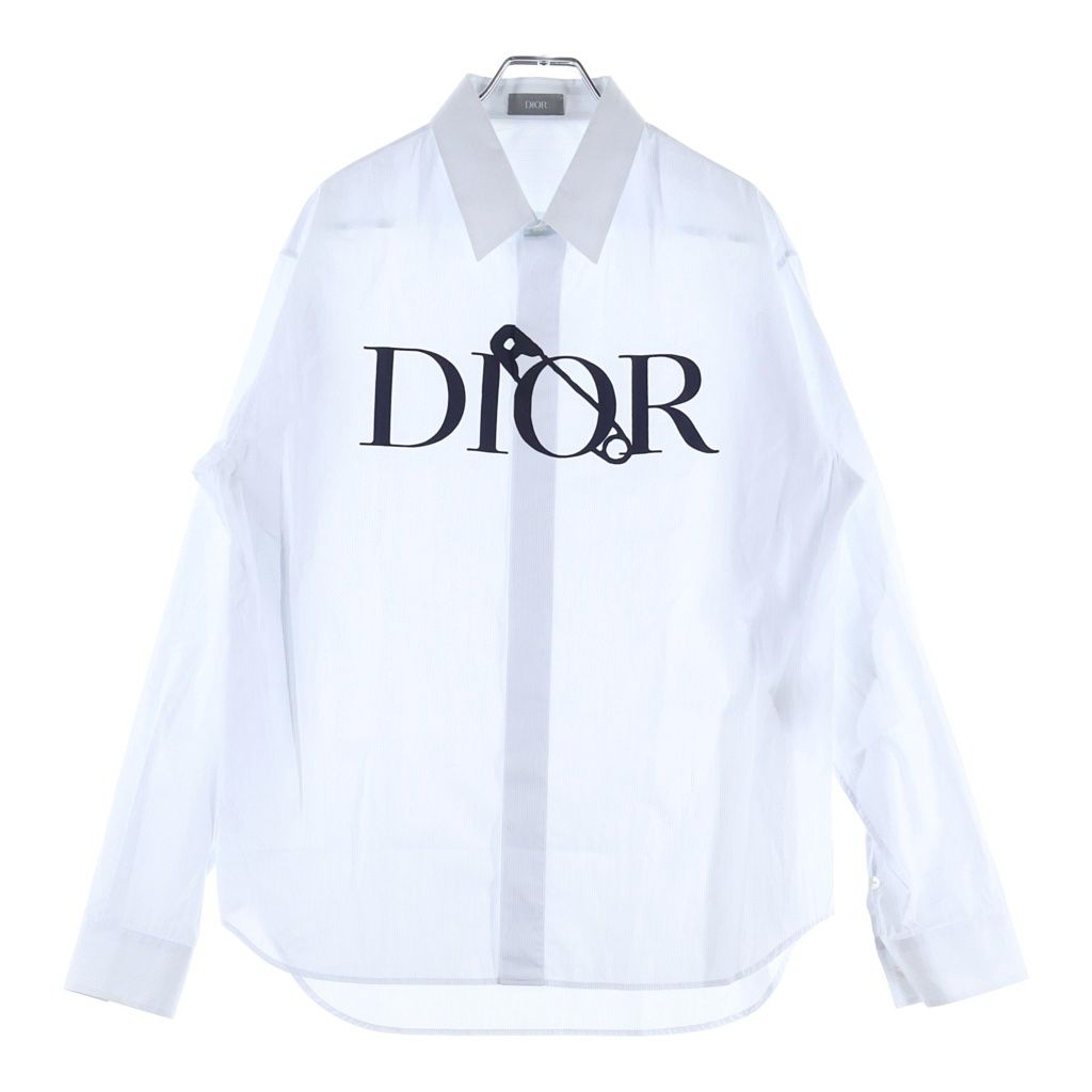 Dior Judy Blame Front Logo Print Striped Long Sleeve Shirt Light Blue