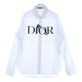 Dior Judy Blame Front Logo Print Striped Long Sleeve Shirt Light Blue