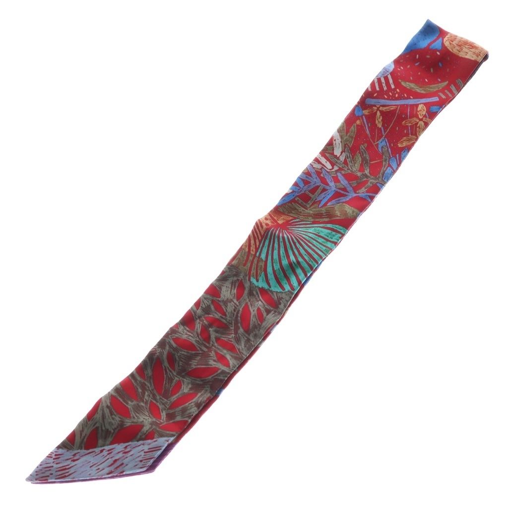 Hermes Twilly Each Nest Building Silk Scarf Red Blue — view 2