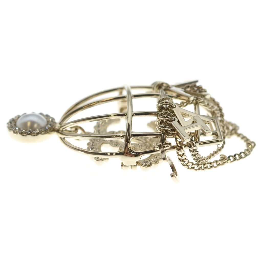 Chanel CC Logo Birdcage Motif Brooch Pin Badge Gold — view 4