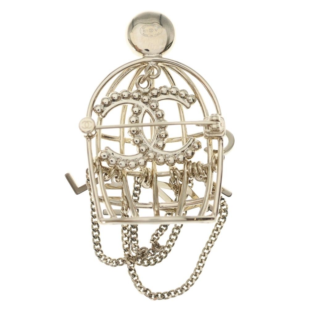 Chanel CC Logo Birdcage Motif Brooch Pin Badge Gold — view 2