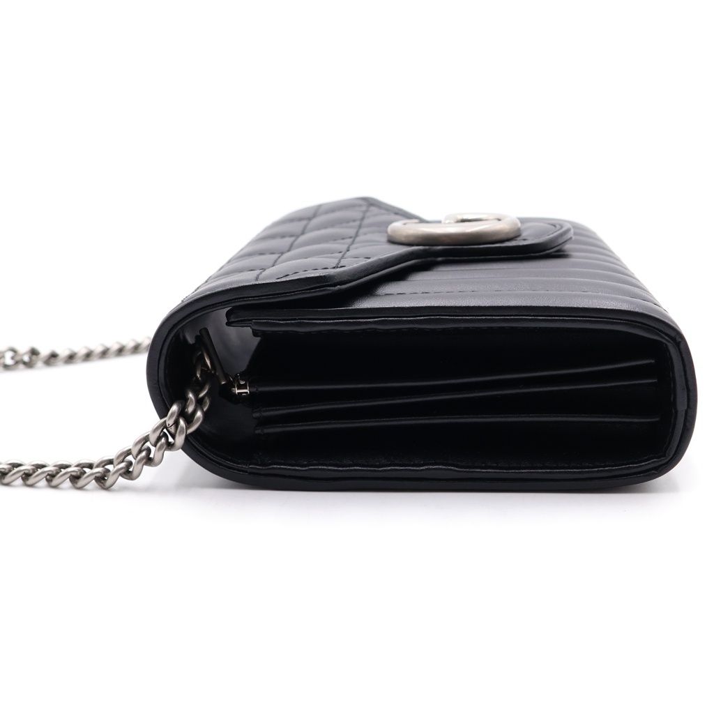 Gucci GG Marmont Chain Shoulder Bag 2-Way Clutch Black Leather Silver — view 3