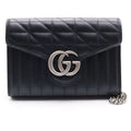 Gucci GG Marmont Chain Shoulder Bag 2-Way Clutch Black Leather Silver