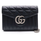 Gucci GG Marmont Chain Shoulder Bag 2-Way Clutch Black Leather Silver