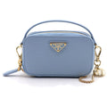 Prada Saffiano Triangle Mini Pouch Shoulder Bag Light Blue Leather Gold