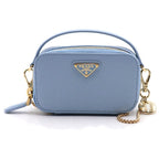 Prada Saffiano Triangle Mini Pouch Shoulder Bag Light Blue Leather Gold