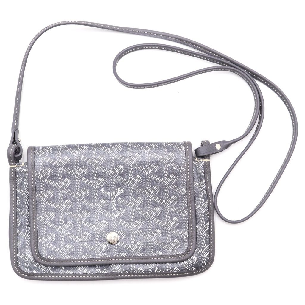 Goyard Plumet Canvas Leather Shoulder Bag Pouch Wallet Silver Gray
