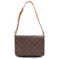 Louis Vuitton Monogram Musette Tango Shoulder Bag Brown Leather Gold