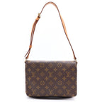 Louis Vuitton Monogram Musette Tango Shoulder Bag Brown Leather Gold